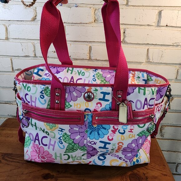 Like New Coach Floral Nylon Diaper Bag Crossbody Purse Xl - Picture 3 of 14